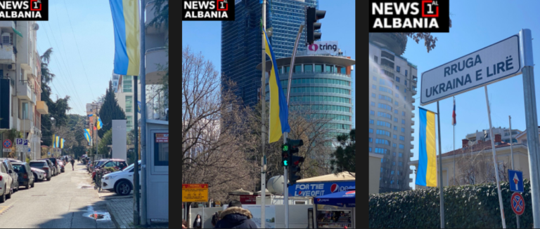 Тирана е „облечена“ со боите на украинското знаме