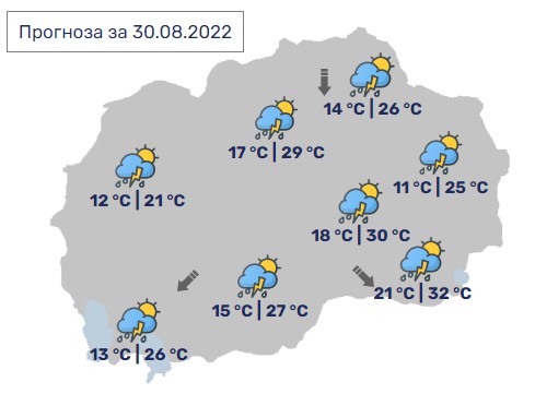 Денес во Македонија максимални 32 степени, попладне развој на локално невреме