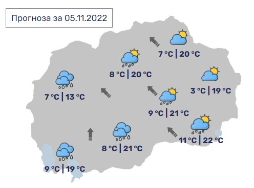 Денес во Македонија дожд, максимални 22 степени