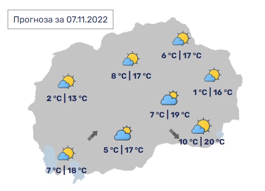 Денес во Македонија сонце, максимални 20 степени