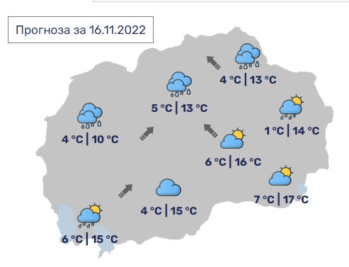 Денес во Македонија променливо облачно, максимални 17 степени