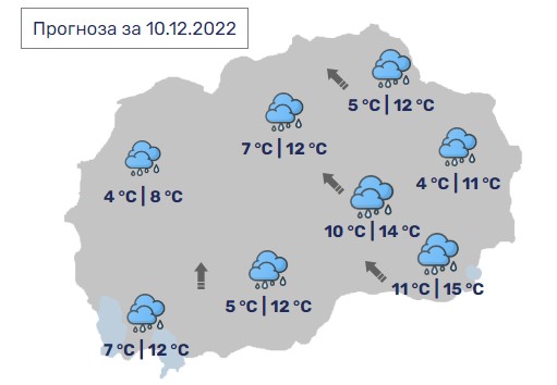 Денес во Македонија дожд, максимални 15 степени