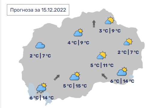 Денес во Македонија променливо облачно, максимални 14 степени