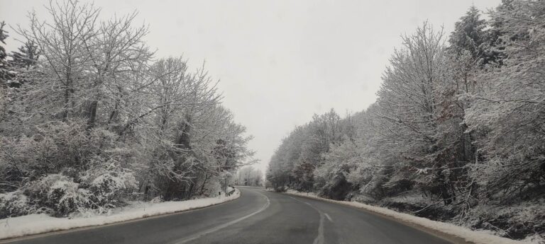 АМСМ: Слаб снег провејува на патниот правец Страцин-Куманово