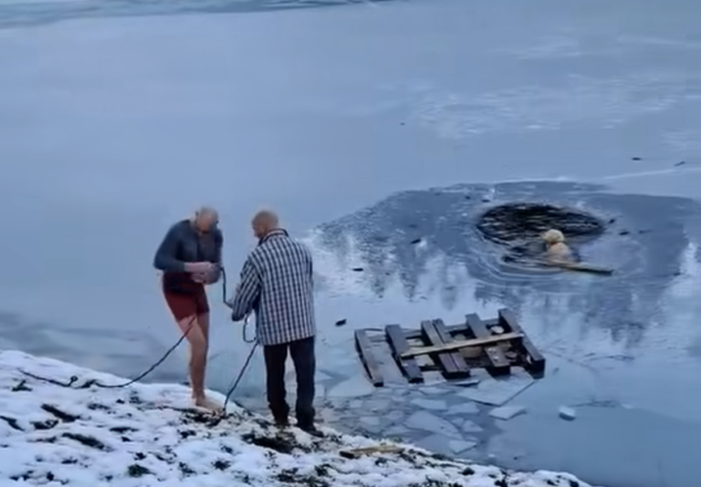 (ВИДЕО) Спасување на куче паднато во замрзнато езеро во Словенија