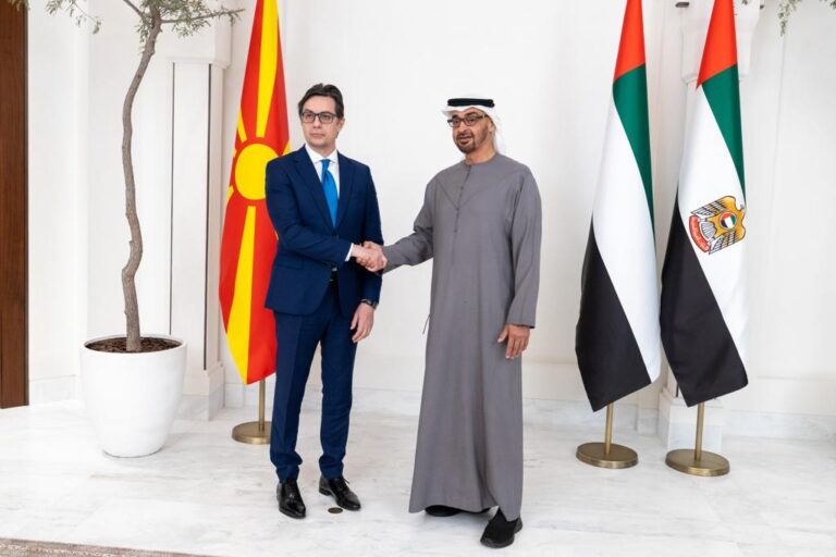 Средба на претседателот Пендаровски со претседателот на Обединетите Арапски Емирати, Шеик Мохамед бин Зајед бин Султан Ал Нахјан