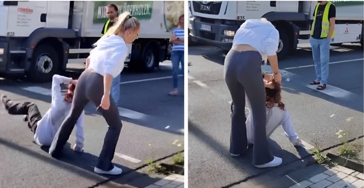 Еко-активист го блокираше сообраќајот, Германка ја фати за коса и ја извлече од патот