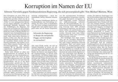 Германски ФАЦ со насловна за Македонија: Корупција на Владата во име на ЕУ