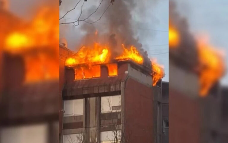 (Видео) Голем пожар во станбена зграда во Белград, станарите евакуирани